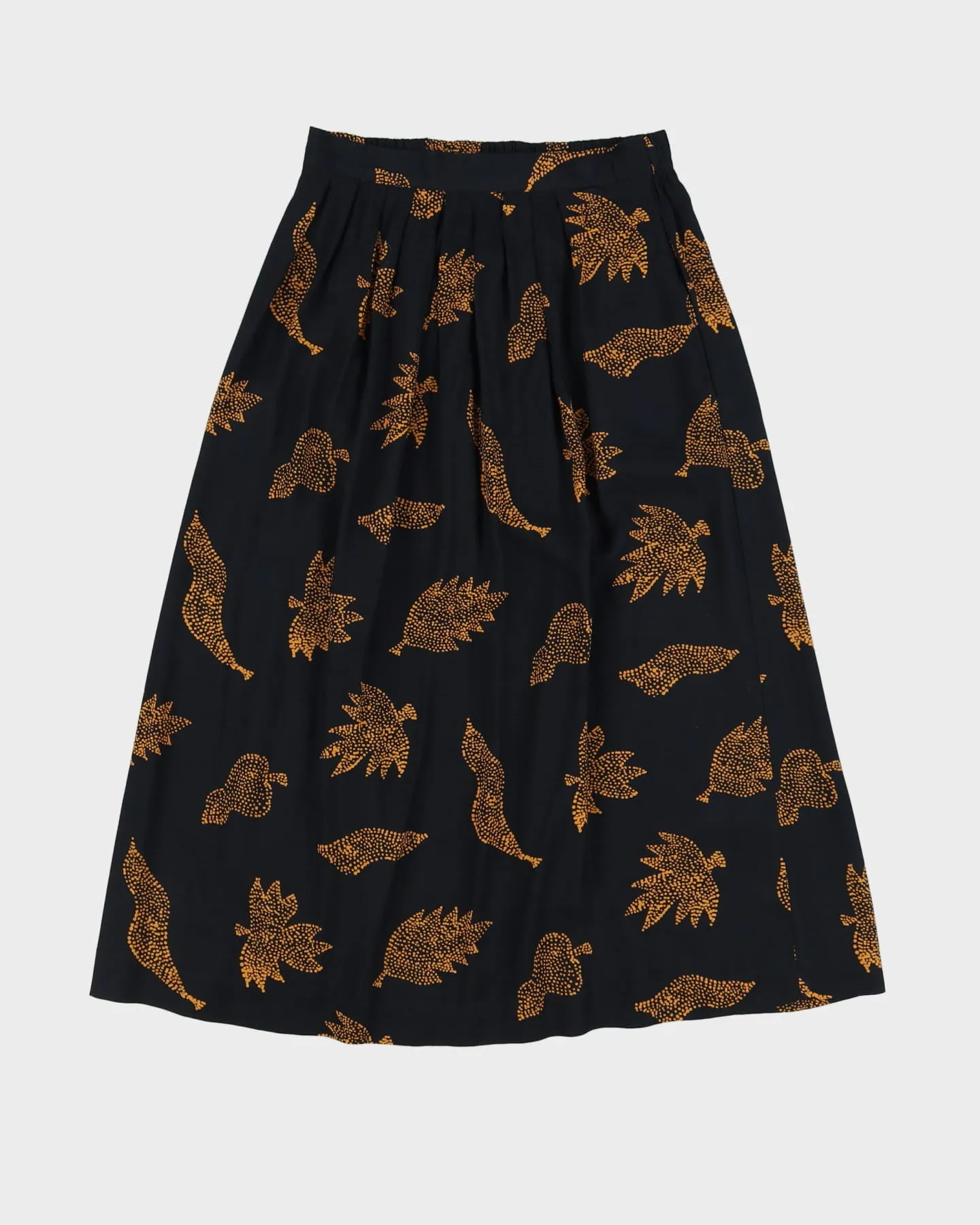 00s Black Patterned Pleated Skirt - S