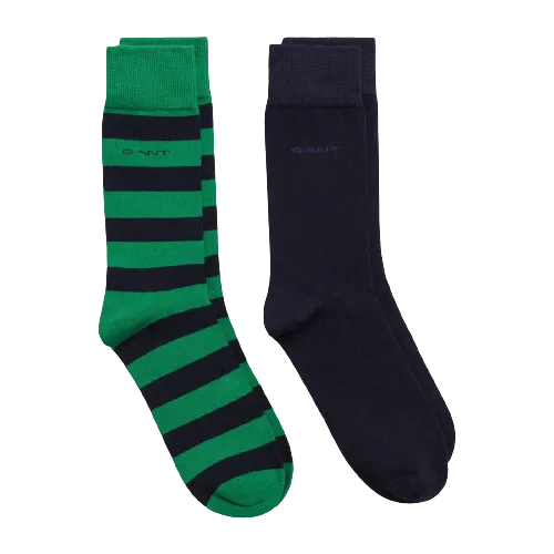 2 Pack Bar Stripe & Solid Socks - Lavish Green | Bright Red | Desert Beige | College Blue