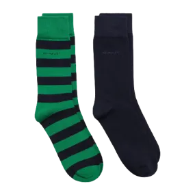 2 Pack Bar Stripe & Solid Socks - Lavish Green | Bright Red | Desert Beige | College Blue