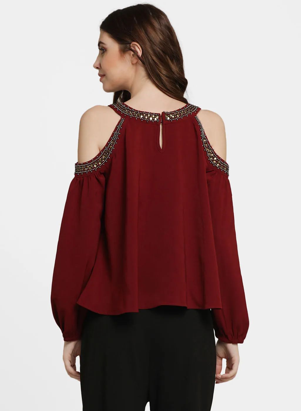 Adriana Embellished Cold Shoulder Top