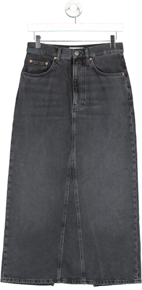 & Other Stories Black Denim Midi Skirt UK 8