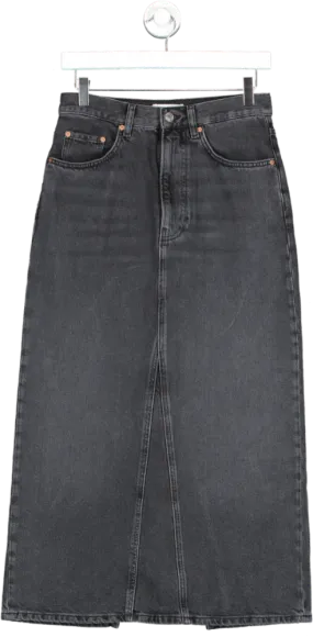 & Other Stories Black Denim Midi Skirt UK 8