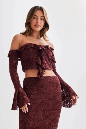 Artemis Lace Plisse Off Shoulder Top - Plum