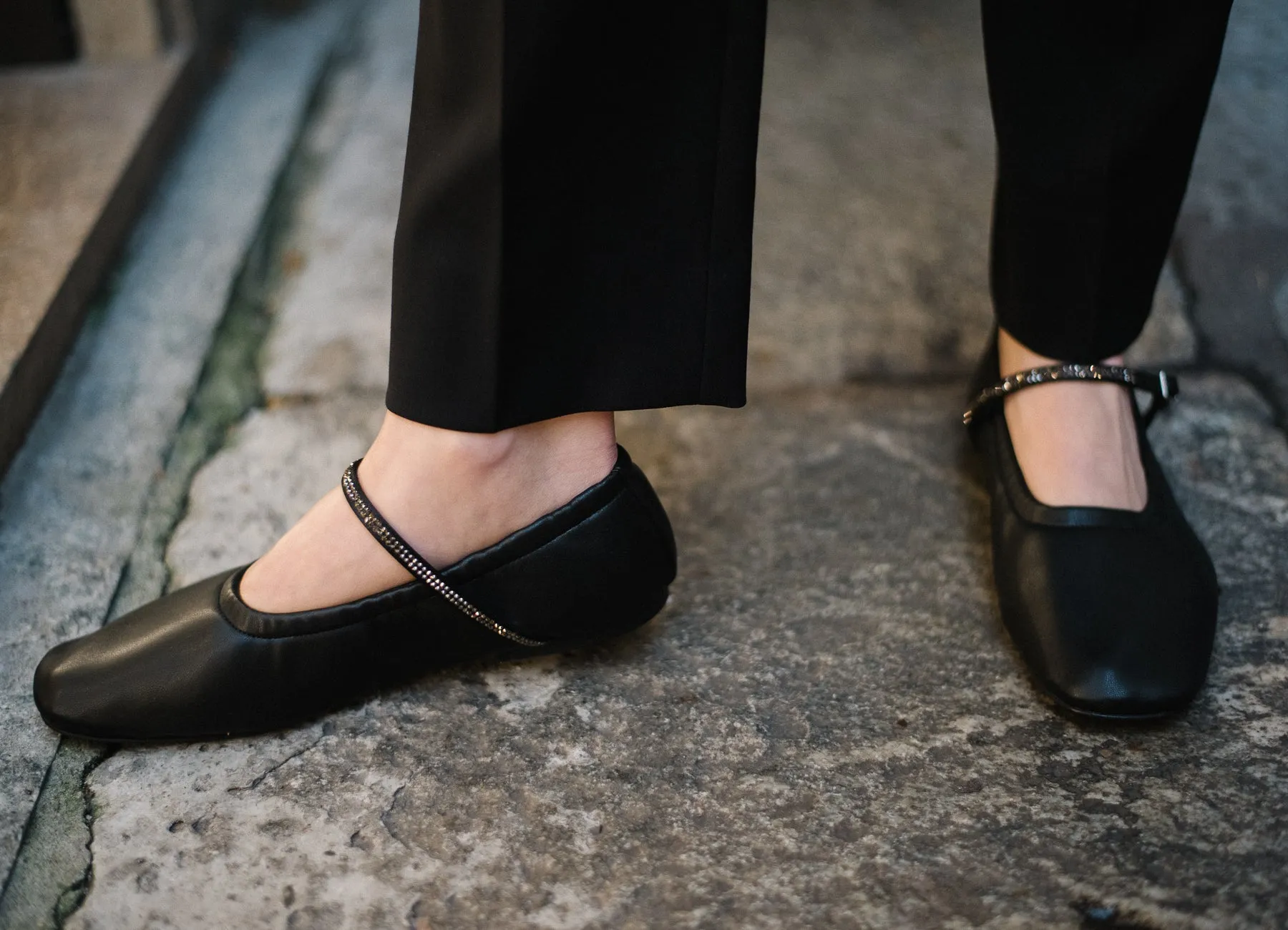 AURORA | Black Nappa Crystal - Mary Jane Flats