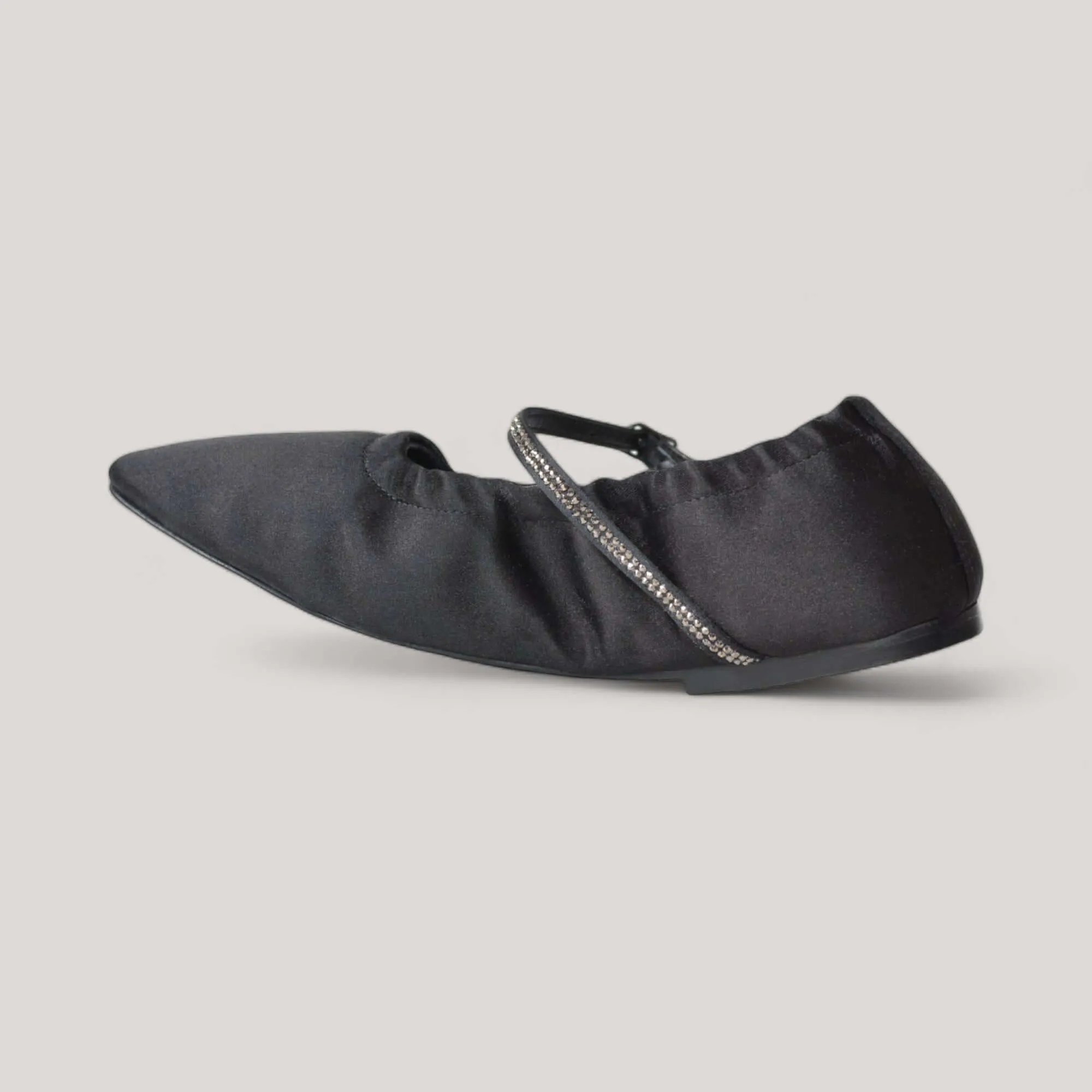 AURORA | Black Satin Crystal - Mary Jane Flats