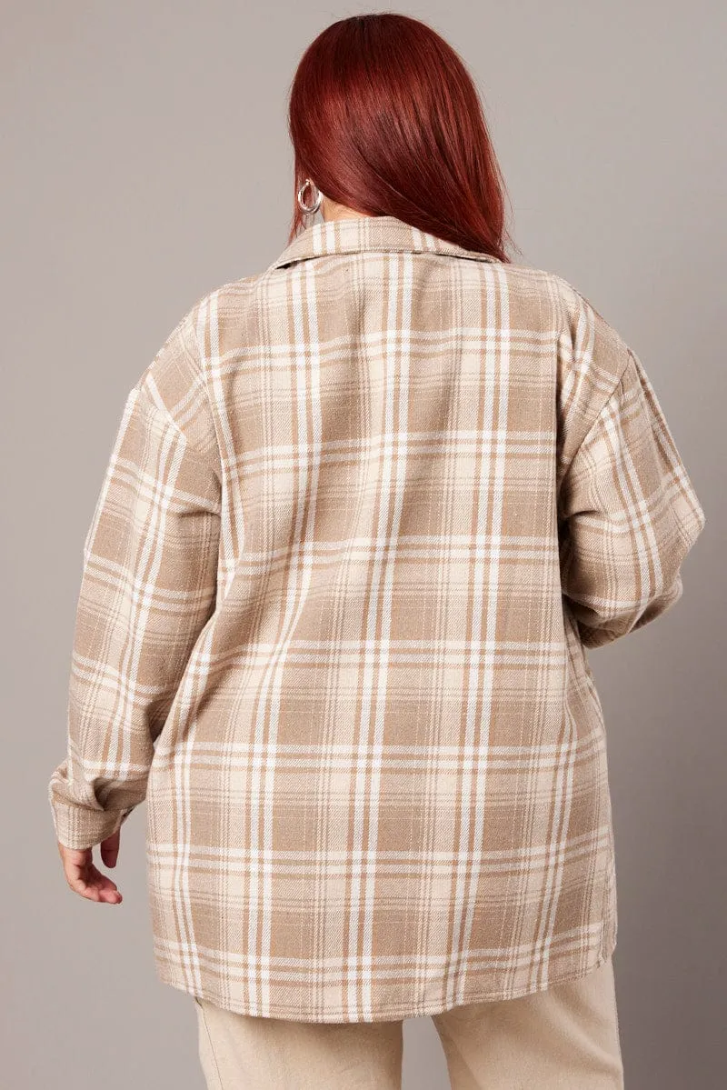 Beige Check Relaxed Shirt Long Sleeve