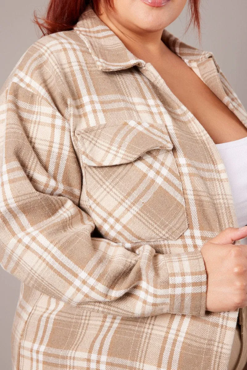 Beige Check Relaxed Shirt Long Sleeve