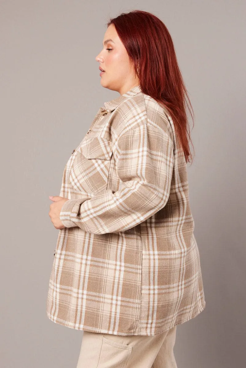 Beige Check Relaxed Shirt Long Sleeve