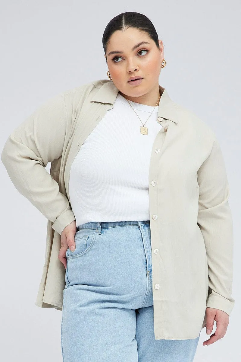 Beige Relaxed Shirt Long Sleeve