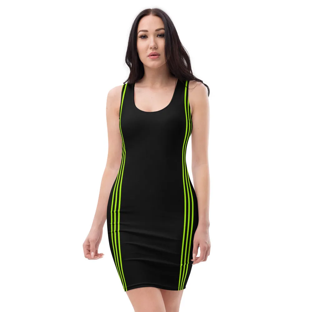 Black Green Striped Women's Dress, Sleeveless 1-pc Designer Women's Stretchy Dress-Made in USA/EU