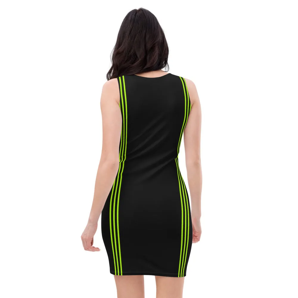 Black Green Striped Women's Dress, Sleeveless 1-pc Designer Women's Stretchy Dress-Made in USA/EU