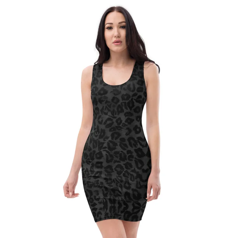 Black Leopard Animal Print Dress, Women's Designer Sleeveless Best Dress-Made in USA/EU