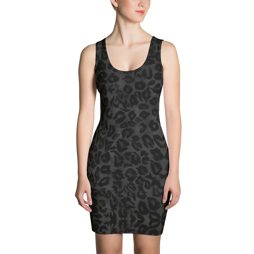 Black Leopard Animal Print Dress, Women's Designer Sleeveless Best Dress-Made in USA/EU