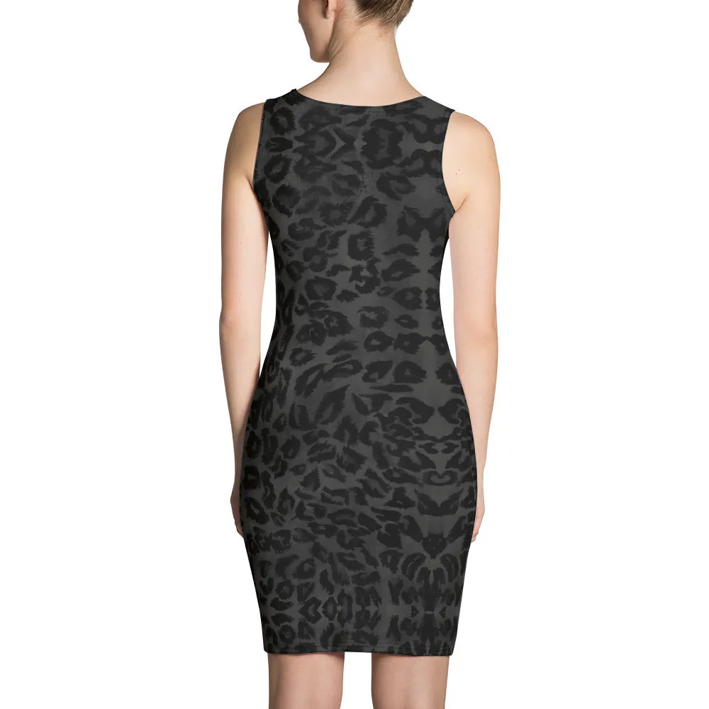 Black Leopard Animal Print Dress, Women's Designer Sleeveless Best Dress-Made in USA/EU