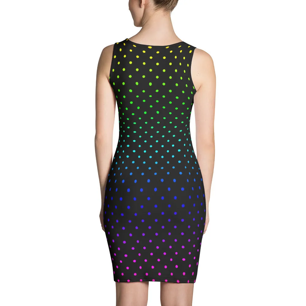 Black Rainbow Dots Dress, Cute Polka Dots Women's Designer Dress-Made in USA/EU