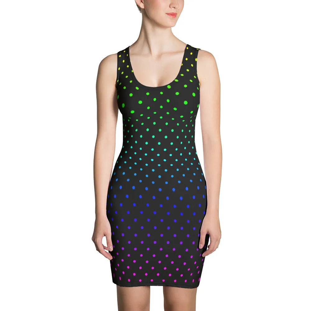 Black Rainbow Dots Dress, Cute Polka Dots Women's Designer Dress-Made in USA/EU