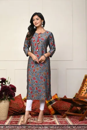 Blue with Brown Flower Printed Kurtis: Modern Comfort