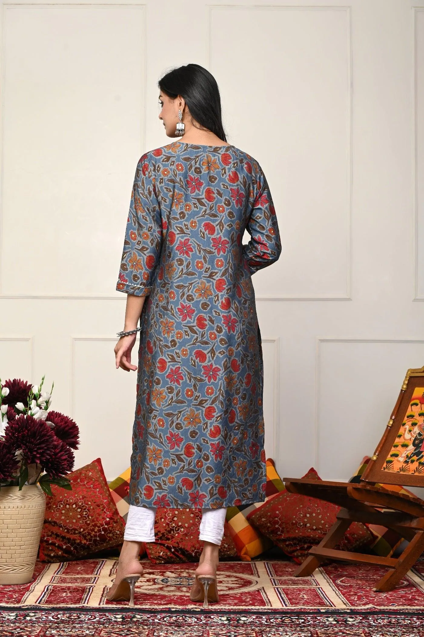 Blue with Brown Flower Printed Kurtis: Modern Comfort