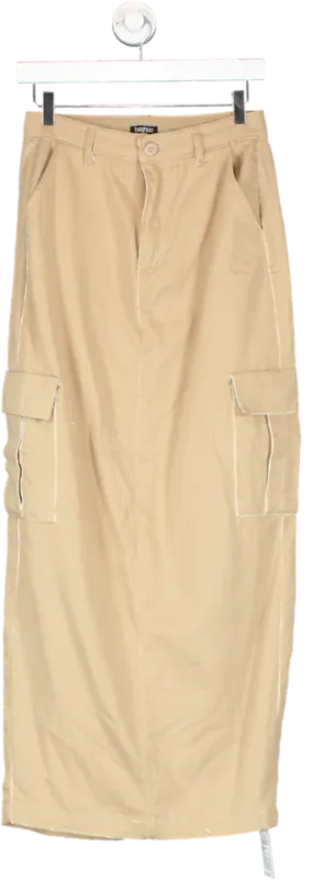 boohoo Beige High Waisted Twill Maxi Cargo Skirt UK 10