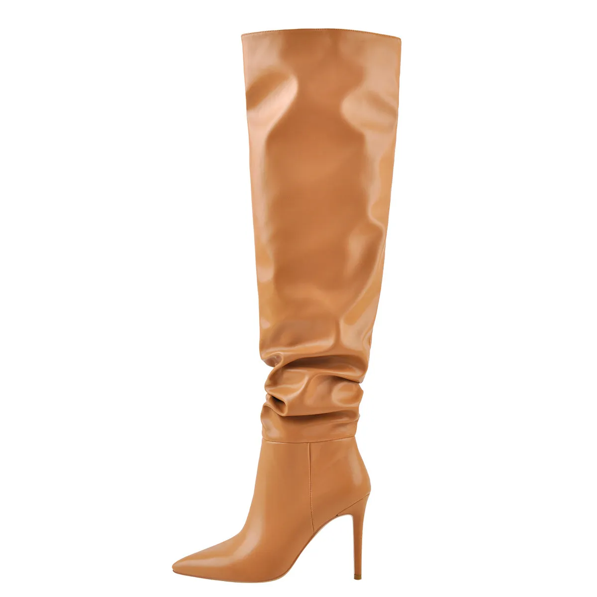 Brown Pointed Toe Stiletto Tight High Boots 10CM Heel