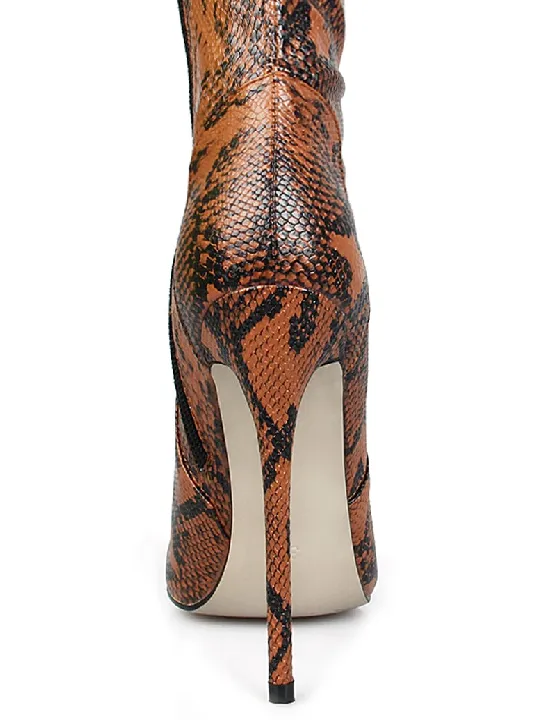 Camel Python Lycra Stiletto Thigh High Boots