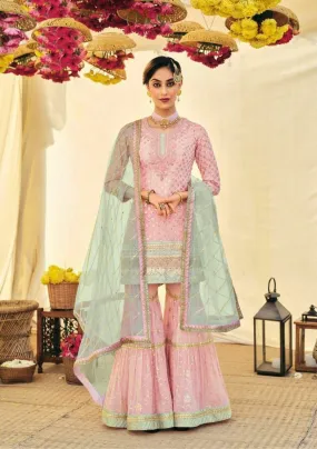 Classy Baby Pink Colored Sharara Set - Rent