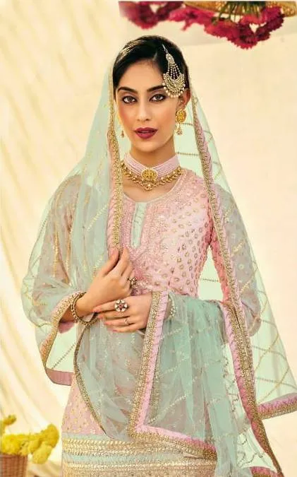 Classy Baby Pink Colored Sharara Set - Rent