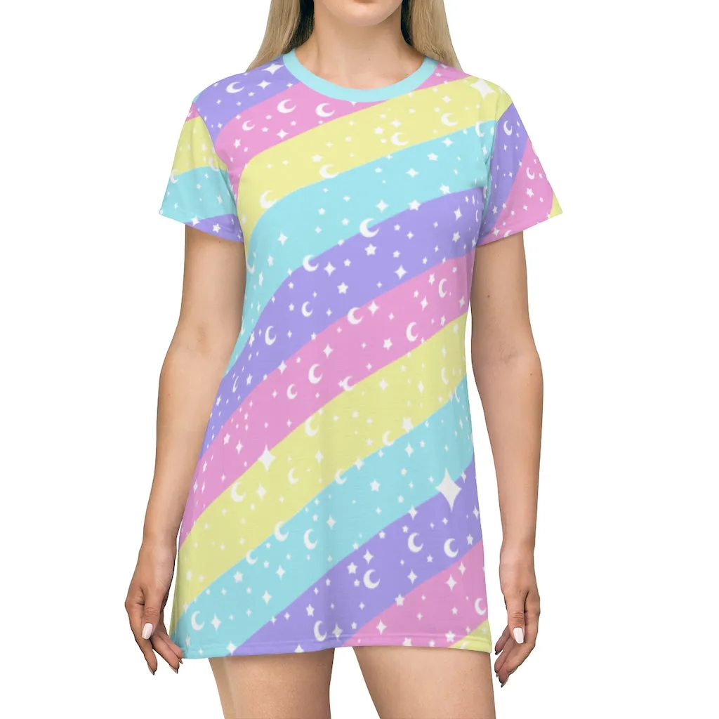 Cosmic Rainbow All Over Print T-Shirt Mini Dress