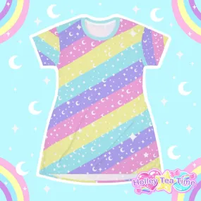 Cosmic Rainbow All Over Print T-Shirt Mini Dress