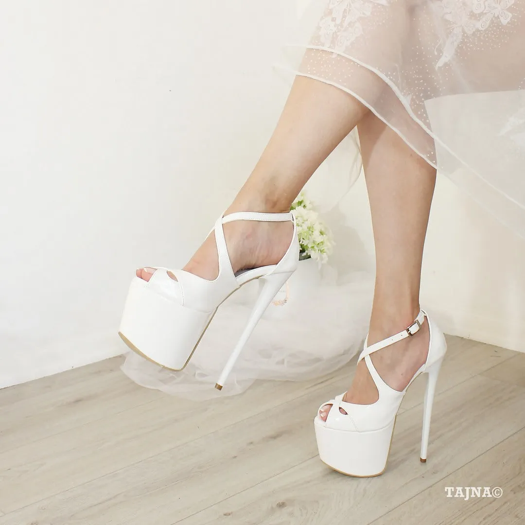 Cross Peep Toe White 19-20 cm Wedding Platforms