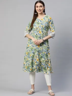 Divena Multi Color Floral Printed Cotton Flex A-line Kurta