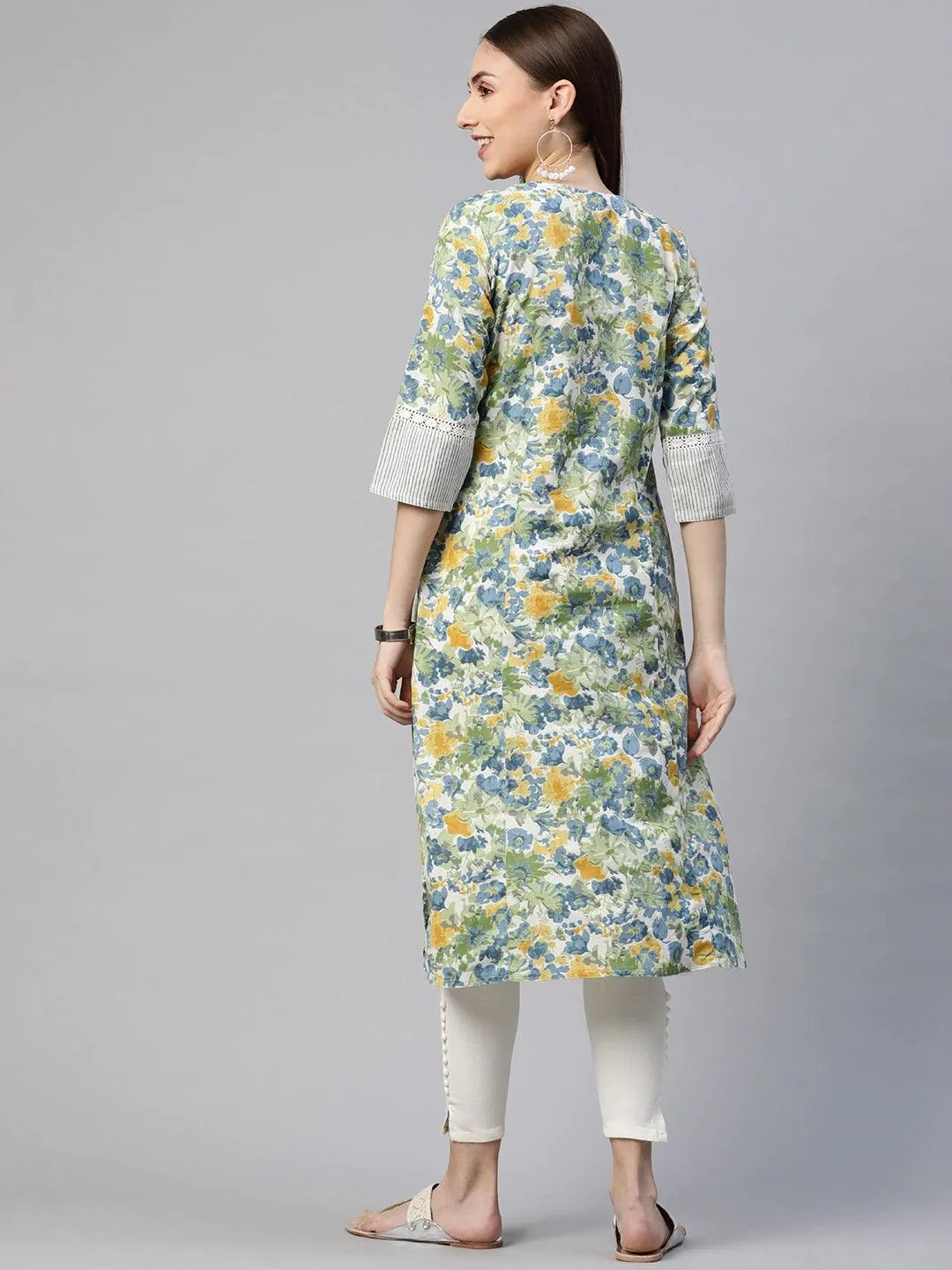 Divena Multi Color Floral Printed Cotton Flex A-line Kurta