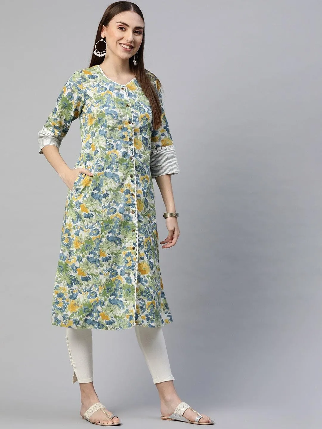 Divena Multi Color Floral Printed Cotton Flex A-line Kurta