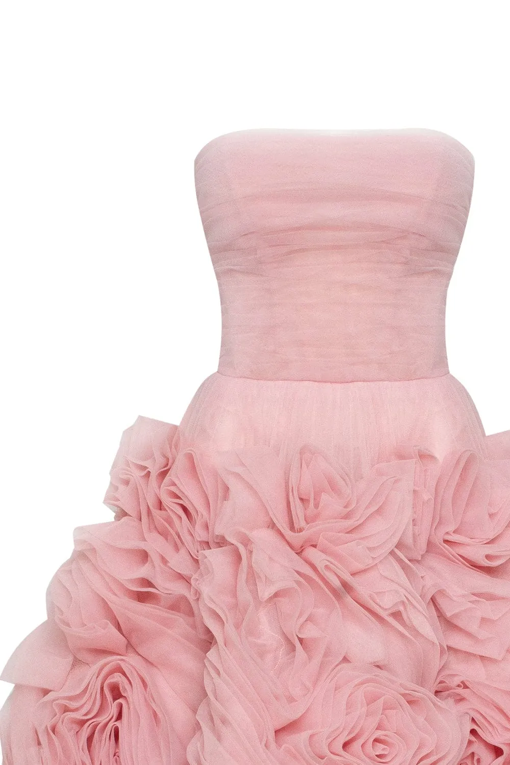 Dramatically flowered tulle dress in misty pink