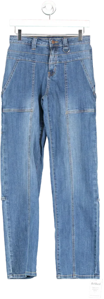 Fashion Nova Blue Straight Leg Front Pocket Jeans UK 6-8