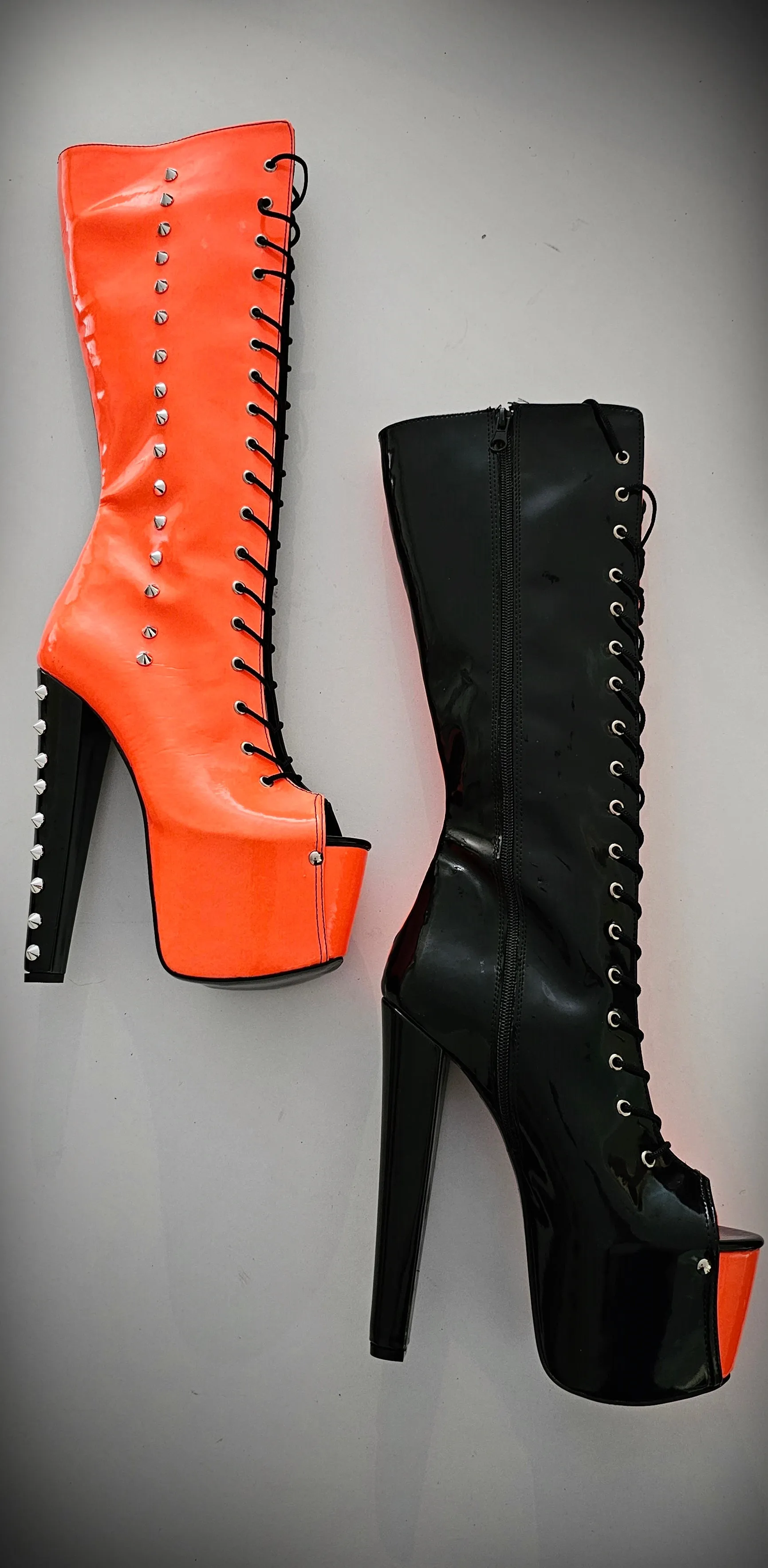 Halloween Orange Black Spiked Mid Calf Boots