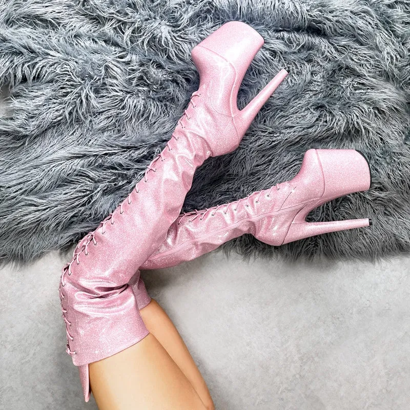 Hella Heels The Glitterati Thigh High 8inch Boots - Sugarbaby