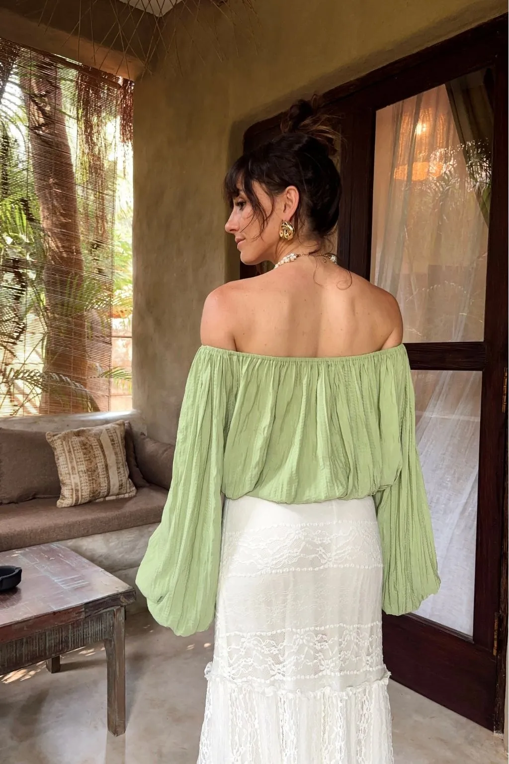 Kaipo Green off Shoulder Top