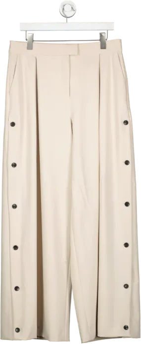 Karen Millen Beige Tailored Pleated Button Detail Straight Leg Trousers UK 14