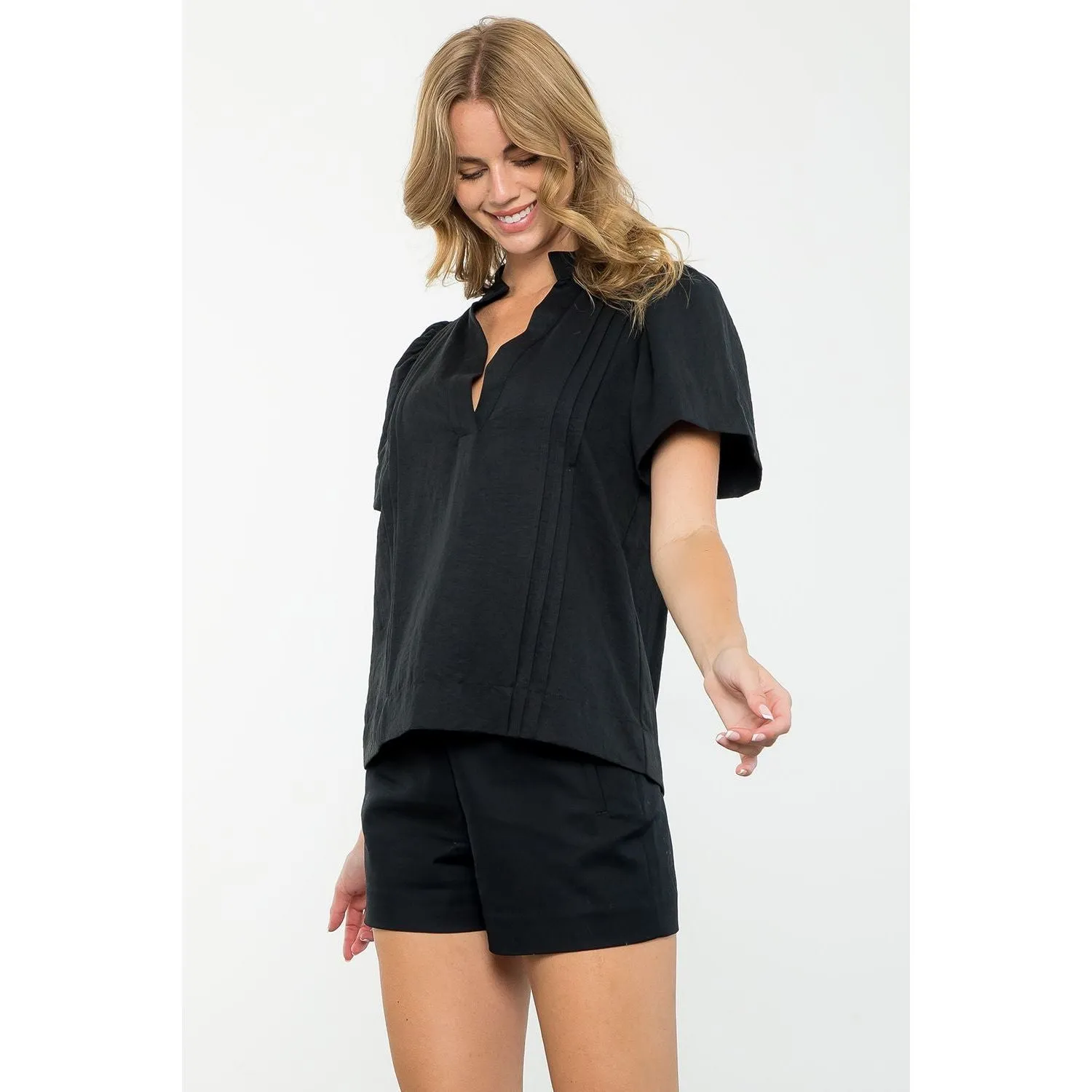 Kiana Black Short Sleeve V-Neck THML Top