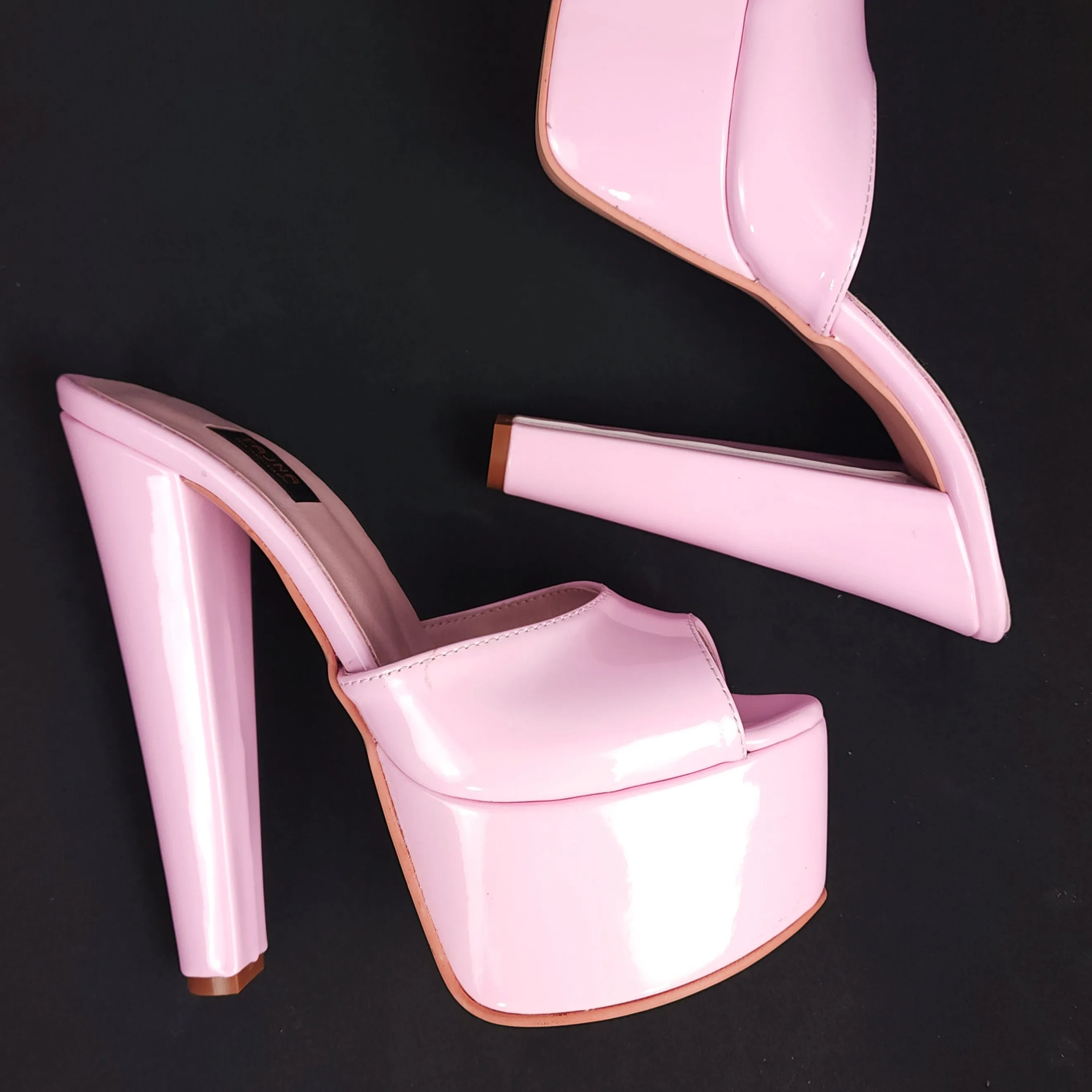 Light Pink Gloss Chunky High Heel Mules