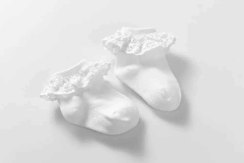 Ma Mer  Socks with Lace Frill - White