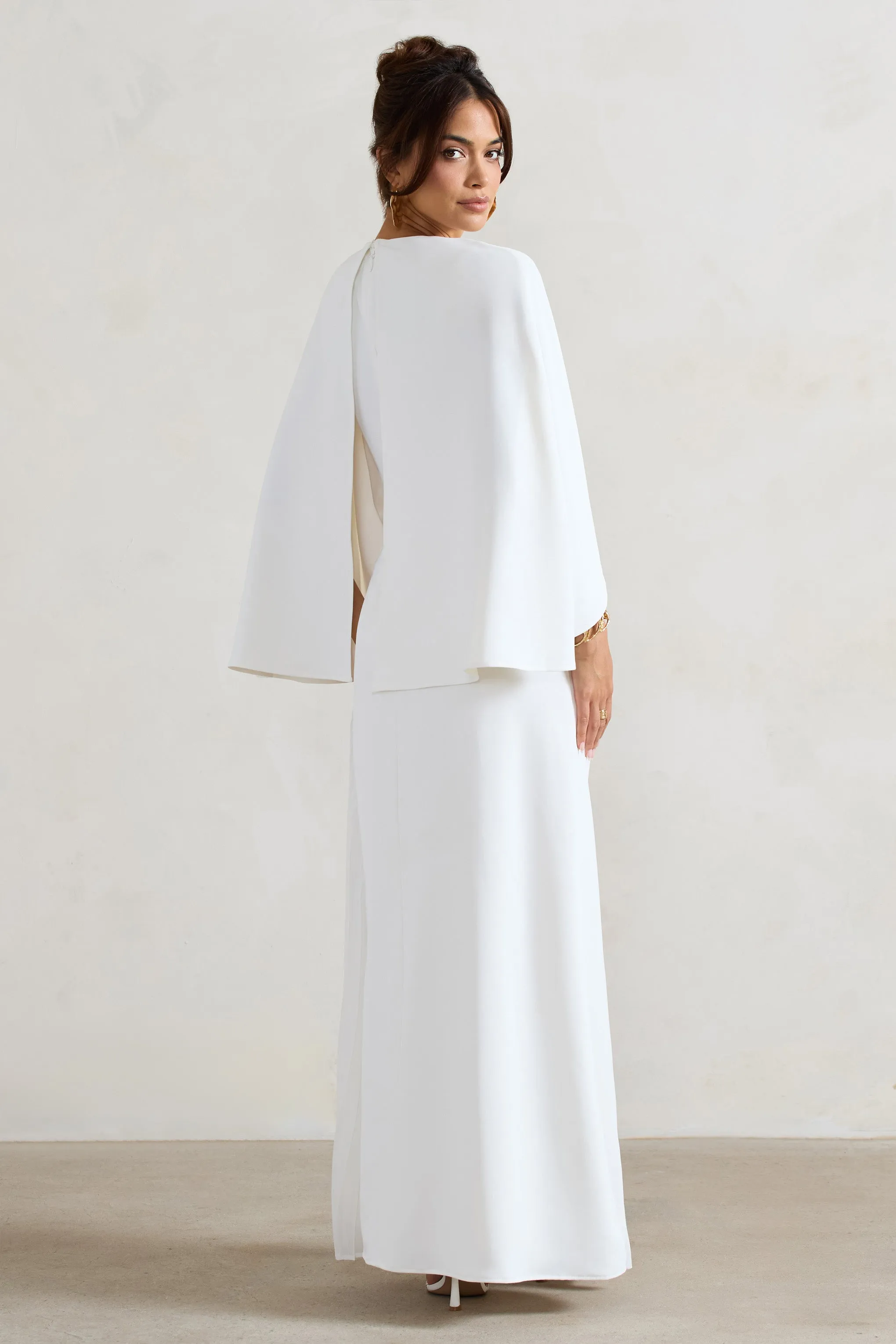 Milly | White Cape Maxi Dress With Asymmetric Chiffon Hem