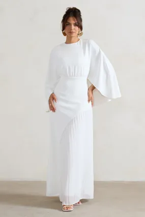 Milly | White Cape Maxi Dress With Asymmetric Chiffon Hem