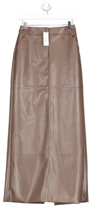 Nasty Gal Brown Faux Leather Banded Tailored Midaxi Skirt UK 8