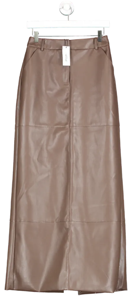 Nasty Gal Brown Faux Leather Banded Tailored Midaxi Skirt UK 8