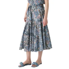 Never a Wallflower Prairie Midi Skirt - Blue Floral