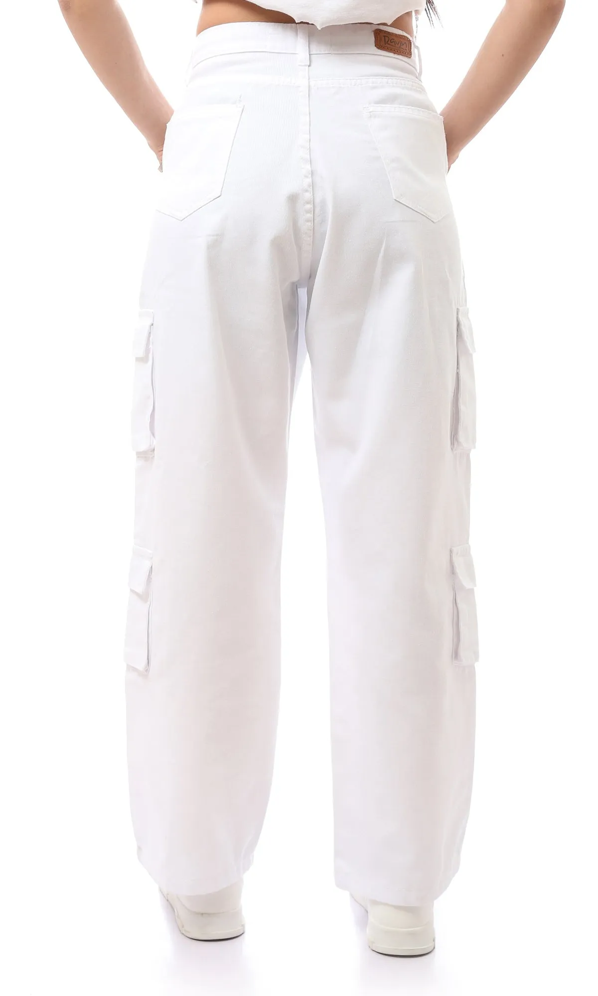 O169943 White Cotton Solid Fly Zip Buttoned Trousers