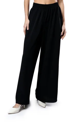 O179825 Black Wide Leg Slip On Summer Pants