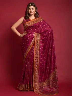 Odette Women Magenta Silk Blend Saree With Blouse Piece